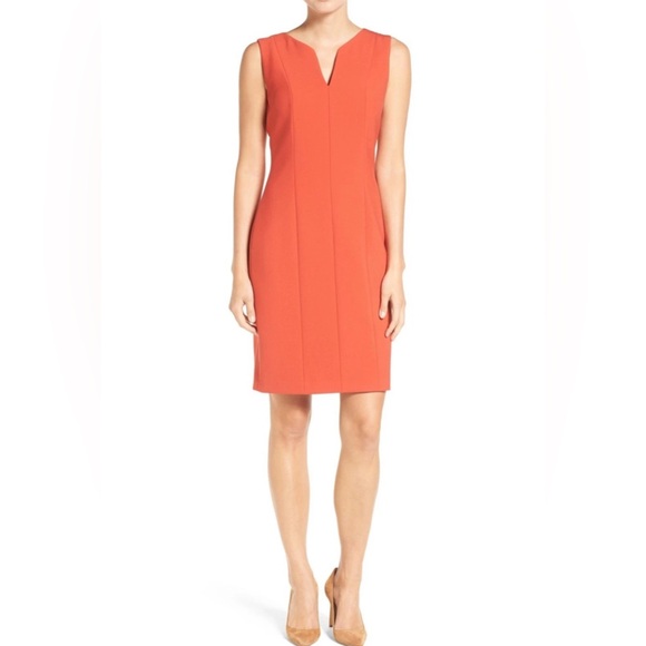 Hugo Boss DENCY' NOTCH NECK SHEATH DRESS IN Sienna Red - Picture 1 of 13